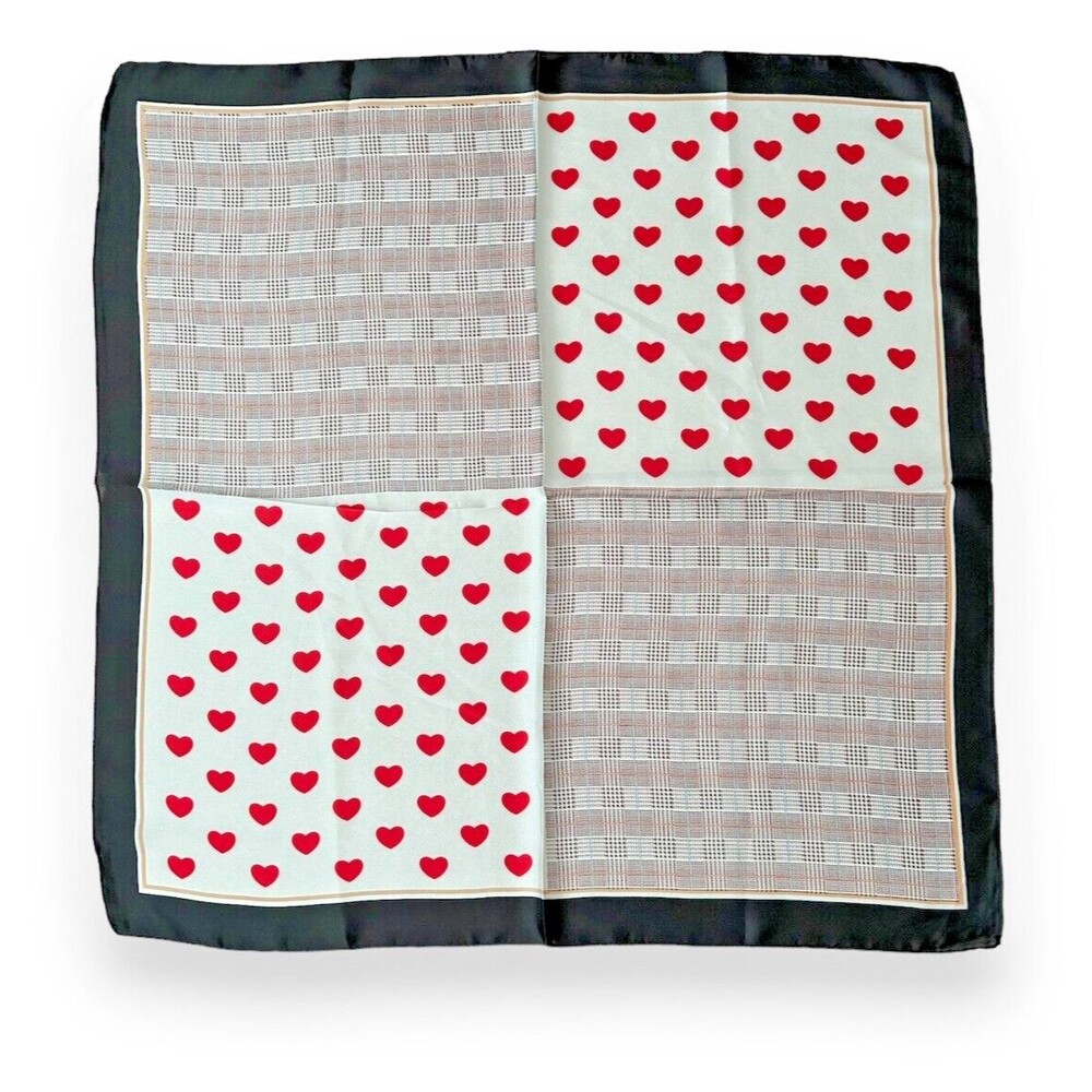 Red Hearts And Black Edges Scarf 27” X 27” Women Scarve Boho White Unisex